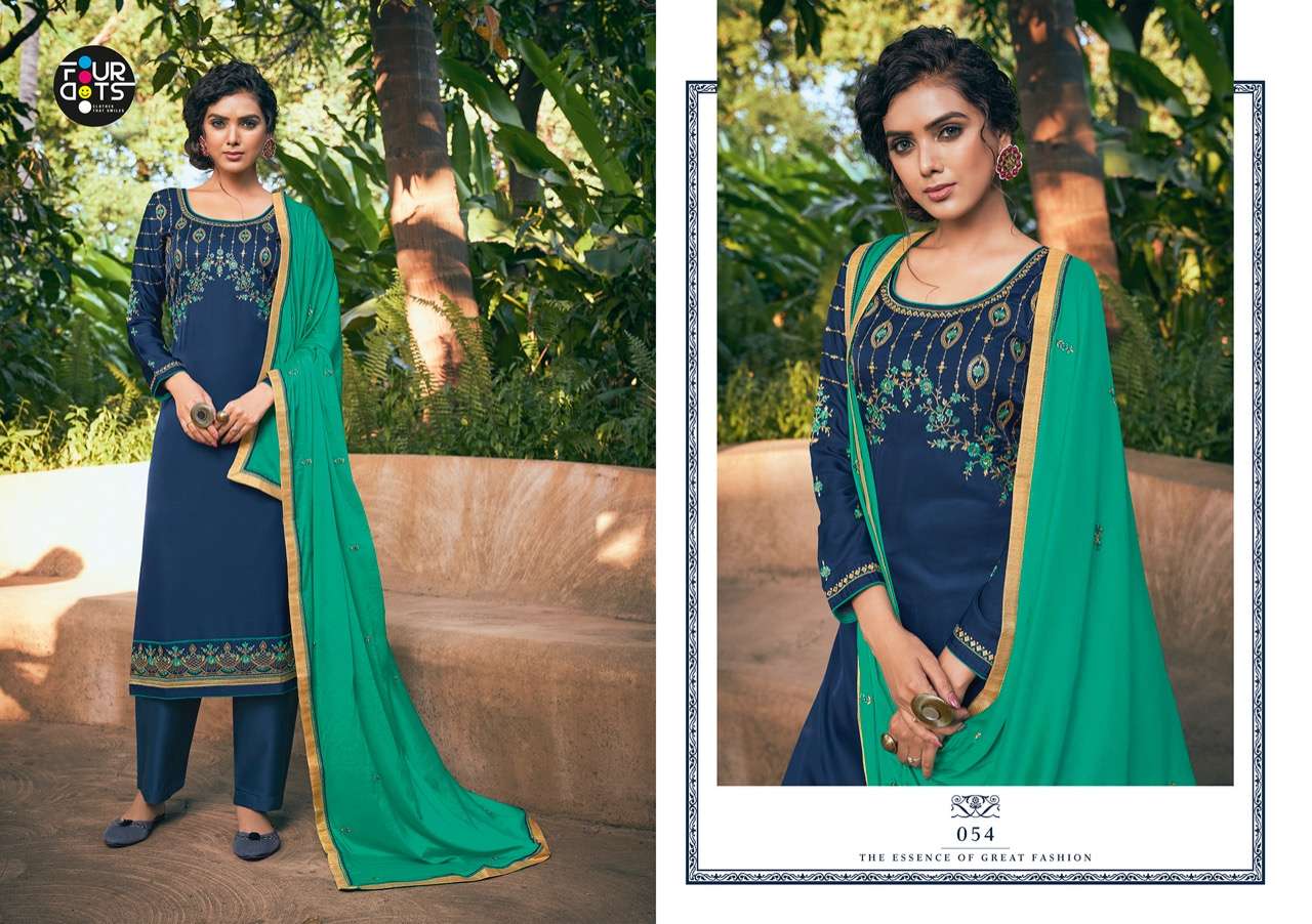 APSARA BY FOUR DOTS 051 TO 054 SERIES BEAUTIFUL STYLISH SUITS FANCY COLORFUL CASUAL WEAR & ETHNIC WEAR & READY TO WEAR PURE MODAL SATIN EMBROIDERED DRESSES AT WHOLESALE PRICE