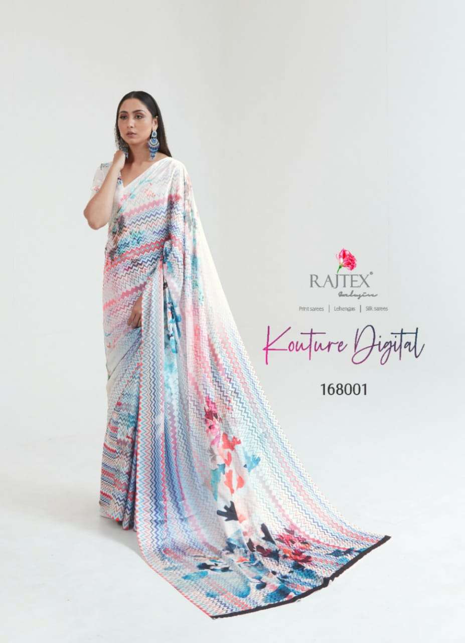 Kouture Digital By Raj Tex 168001 To 168009 Series Indian Traditional Wear Collection Beautiful Stylish Fancy Colorful Party Wear & Occasional Wear Japan Satin Digital Print Sarees At Wholesale Price