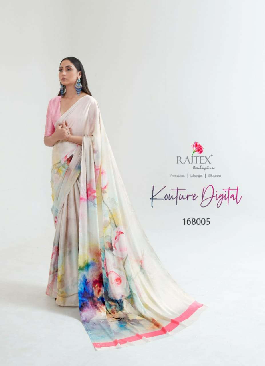 Kouture Digital By Raj Tex 168001 To 168009 Series Indian Traditional Wear Collection Beautiful Stylish Fancy Colorful Party Wear & Occasional Wear Japan Satin Digital Print Sarees At Wholesale Price