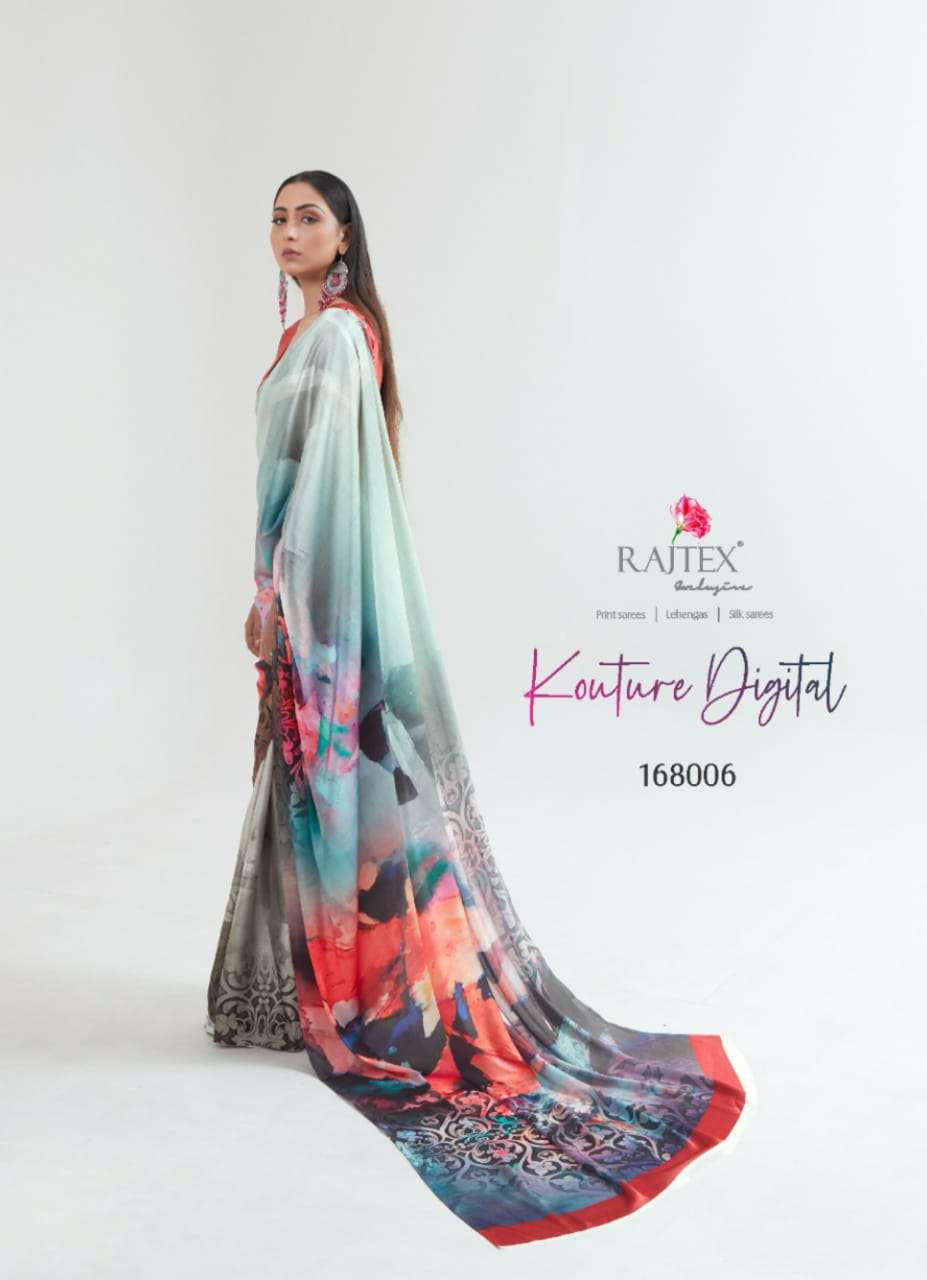 Kouture Digital By Raj Tex 168001 To 168009 Series Indian Traditional Wear Collection Beautiful Stylish Fancy Colorful Party Wear & Occasional Wear Japan Satin Digital Print Sarees At Wholesale Price