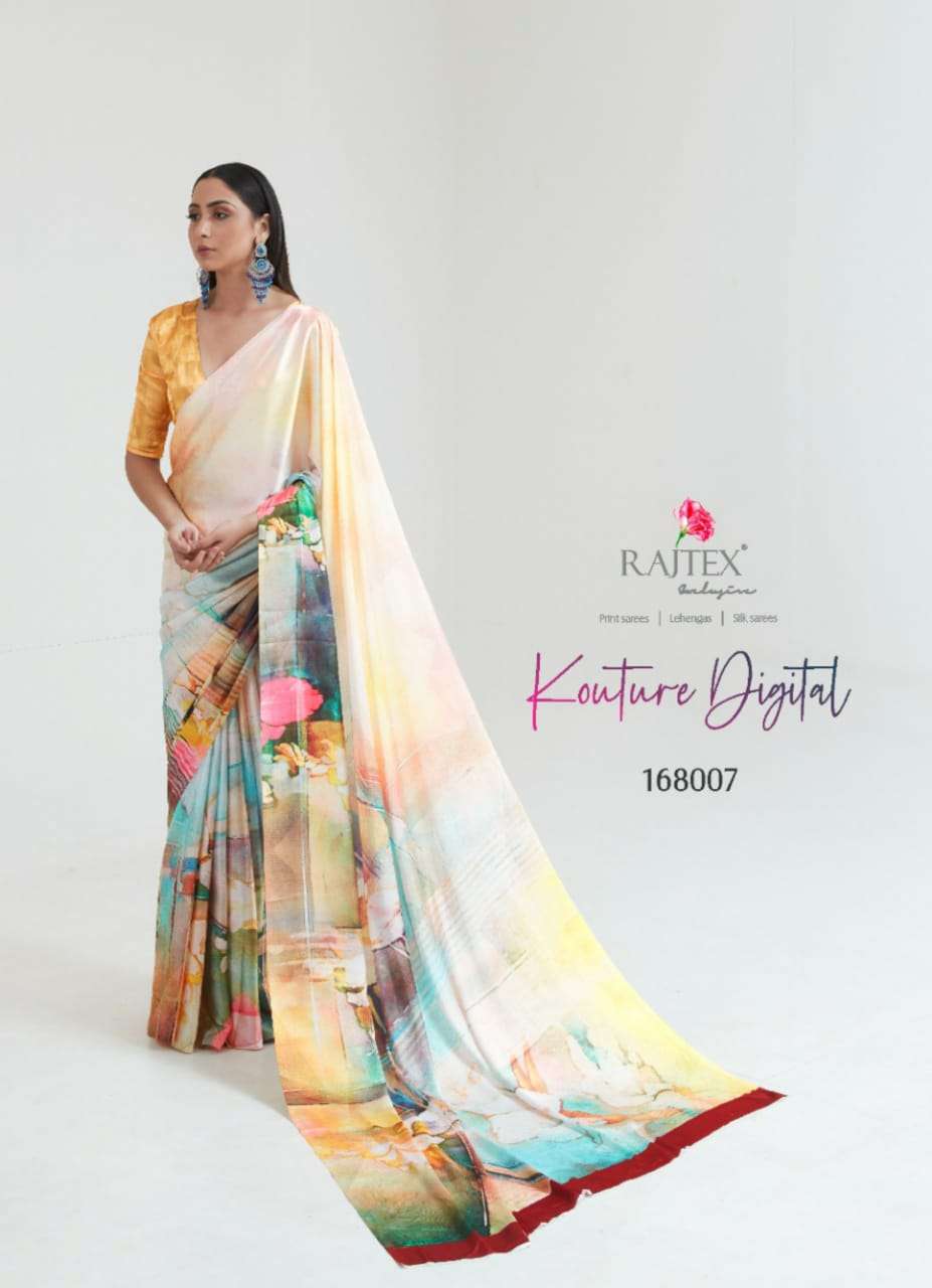 Kouture Digital By Raj Tex 168001 To 168009 Series Indian Traditional Wear Collection Beautiful Stylish Fancy Colorful Party Wear & Occasional Wear Japan Satin Digital Print Sarees At Wholesale Price