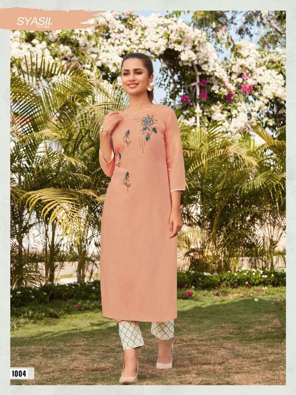MAGICAL BEAUTY BY SYASII 1001 TO 1004 SERIES DESIGNER STYLISH FANCY COLORFUL BEAUTIFUL PARTY WEAR & ETHNIC WEAR COLLECTION RAYON EMBROIDERY KURTIS WITH BOTTOM AT WHOLESALE PRICE