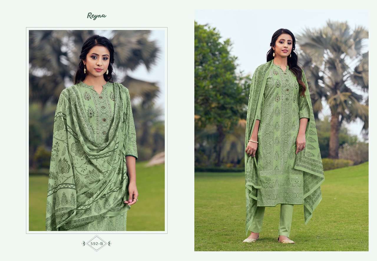 LUCKNOWI VOL-2 BY REYNA 591-A TO 593-B SERIES BEAUTIFUL SUITS COLORFUL STYLISH FANCY CASUAL WEAR & ETHNIC WEAR PURE LAWN COTTON PRINT WITH HANDWORK DRESSES AT WHOLESALE PRICE