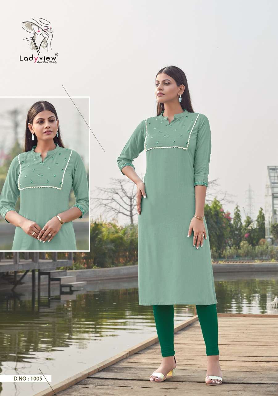 TARANG BY LADY VIEW 1001 TO 1006 SERIES DESIGNER STYLISH FANCY COLORFUL BEAUTIFUL PARTY WEAR & ETHNIC WEAR COLLECTION HEAVY RAYON SLUB EMBROIDERY KURTIS AT WHOLESALE PRICE