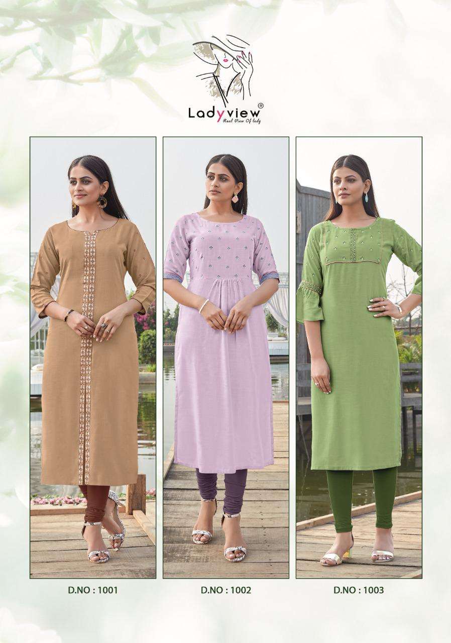 TARANG BY LADY VIEW 1001 TO 1006 SERIES DESIGNER STYLISH FANCY COLORFUL BEAUTIFUL PARTY WEAR & ETHNIC WEAR COLLECTION HEAVY RAYON SLUB EMBROIDERY KURTIS AT WHOLESALE PRICE