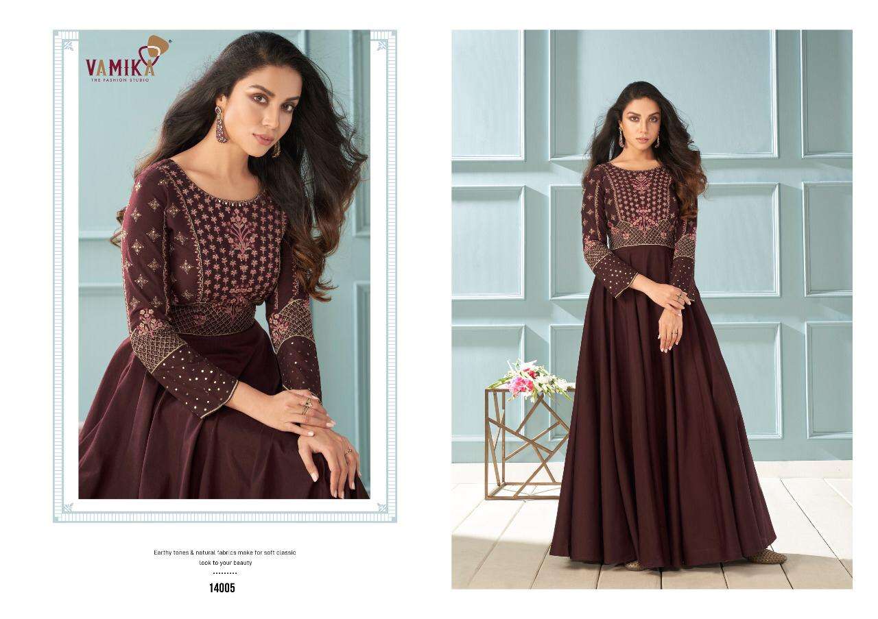 AMORINA VOL-6 BY ARIHANT NX 14001 TO 14006 SERIES DESIGNER WEAR COLLECTION BEAUTIFUL STYLISH FANCY COLORFUL PARTY WEAR & OCCASIONAL WEAR MUSLIN SILK GOWNS AT WHOLESALE PRICE
