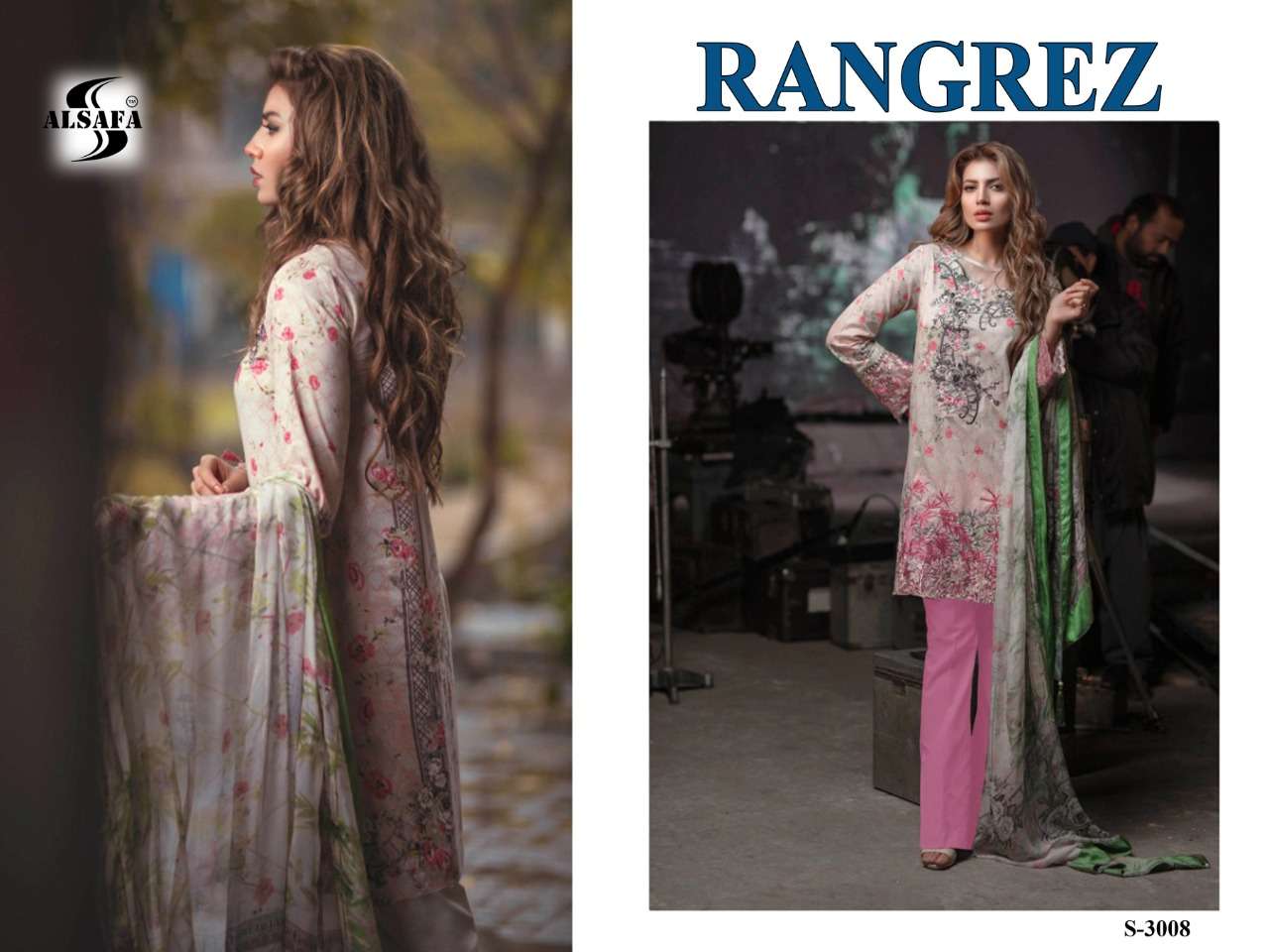 RANGREZ BY AL-SAFA 3005 TO 3009 SERIES DESIGNER PAKISTANI SUITS COLLECTION BEAUTIFUL STYLISH COLORFUL FANCY PARTY WEAR & OCCASIONAL WEAR CAMBRIC COTTON PRINT WITH EMBROIDERY DRESSES AT WHOLESALE PRICE