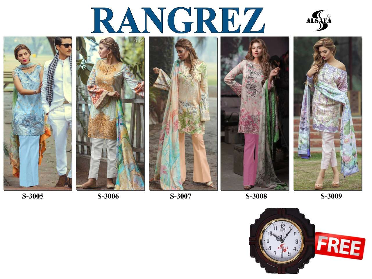 RANGREZ BY AL-SAFA 3005 TO 3009 SERIES DESIGNER PAKISTANI SUITS COLLECTION BEAUTIFUL STYLISH COLORFUL FANCY PARTY WEAR & OCCASIONAL WEAR CAMBRIC COTTON PRINT WITH EMBROIDERY DRESSES AT WHOLESALE PRICE