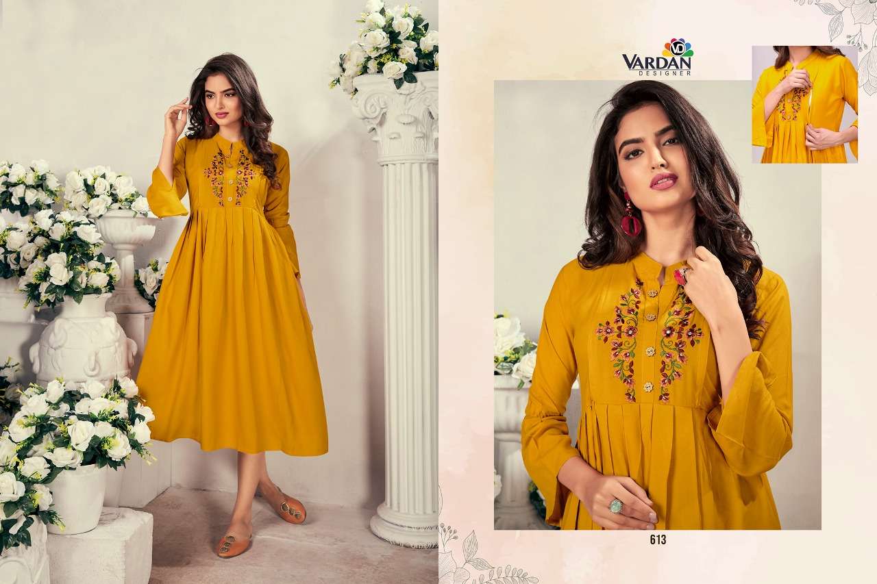 Good News Vol-1 By Vardan Designer 611 To 616 Series Designer Stylish Fancy Colorful Beautiful Party Wear & Ethnic Wear Collection Heavy Rayon Embroidery Kurtis At Wholesale Price