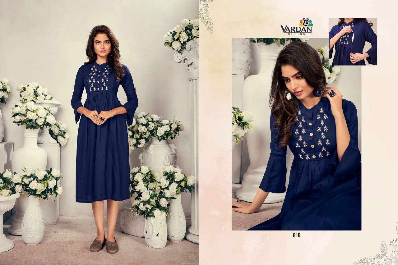 Good News Vol-1 By Vardan Designer 611 To 616 Series Designer Stylish Fancy Colorful Beautiful Party Wear & Ethnic Wear Collection Heavy Rayon Embroidery Kurtis At Wholesale Price