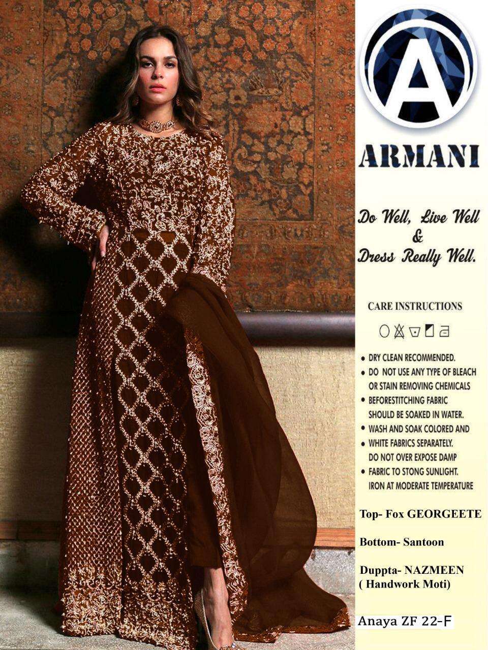 RIMISHA 06 NEW COLOURS BY ARMANI DESIGNER SUITS BEAUTIFUL FANCY COLORFUL STYLISH PARTY WEAR & OCCASIONAL WEAR FAUX GEORGETTE HEAVY EMBROIDERED DRESSES AT WHOLESALE PRICE