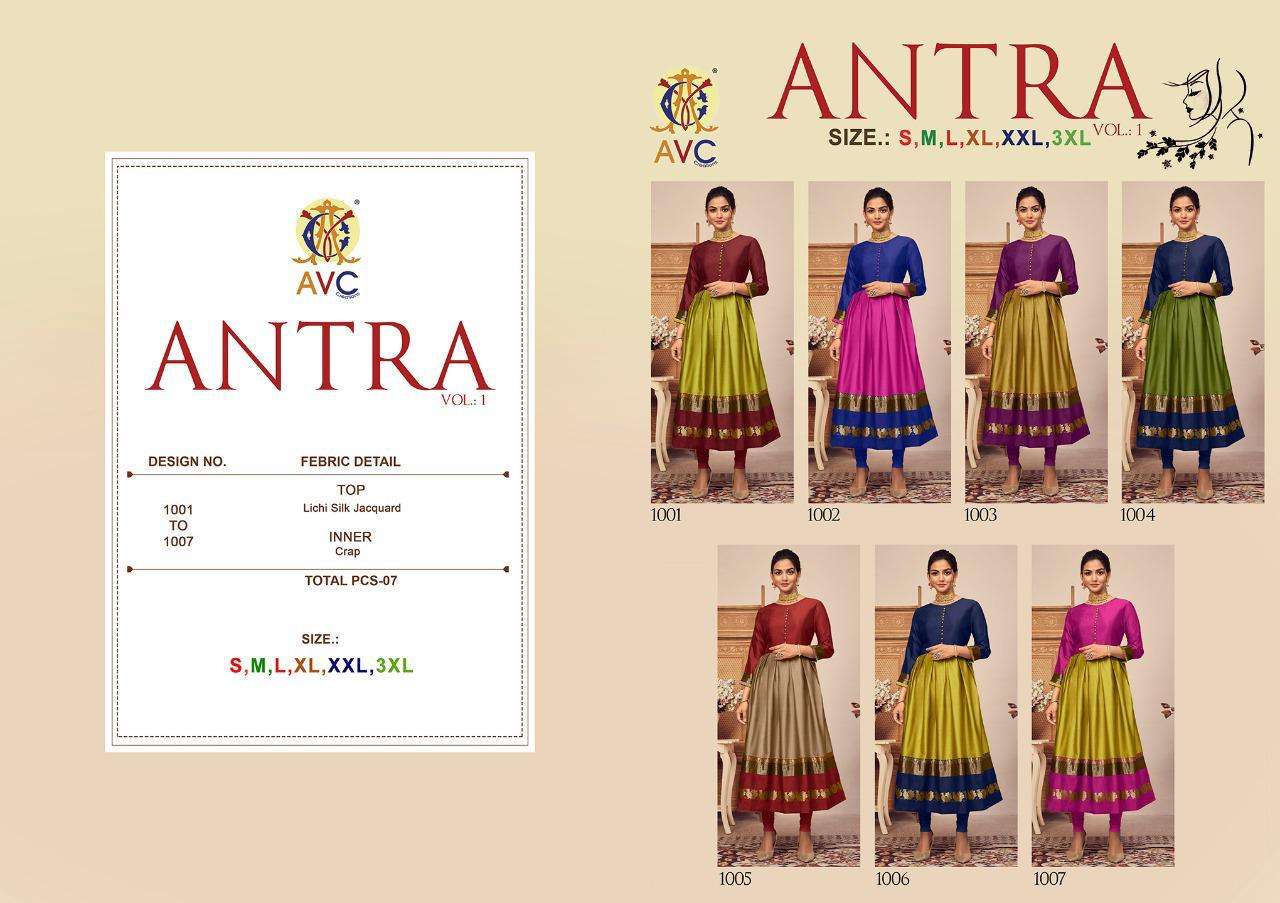 ANTRA VOL-1 BY AMRUT VARSHA CREATION 1001 TO 1007 SERIES DESIGNER STYLISH FANCY COLORFUL BEAUTIFUL PARTY WEAR & ETHNIC WEAR COLLECTION LICHI SILK KURTIS AT WHOLESALE PRICE