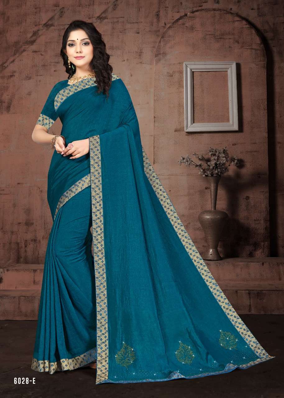 SON HALWA VOL-6 BY INDIAN WOMEN 6028-A TO 6028-H SERIES INDIAN TRADITIONAL WEAR COLLECTION BEAUTIFUL STYLISH FANCY COLORFUL PARTY WEAR & OCCASIONAL WEAR VICHITRA SILK SAREES AT WHOLESALE PRICE