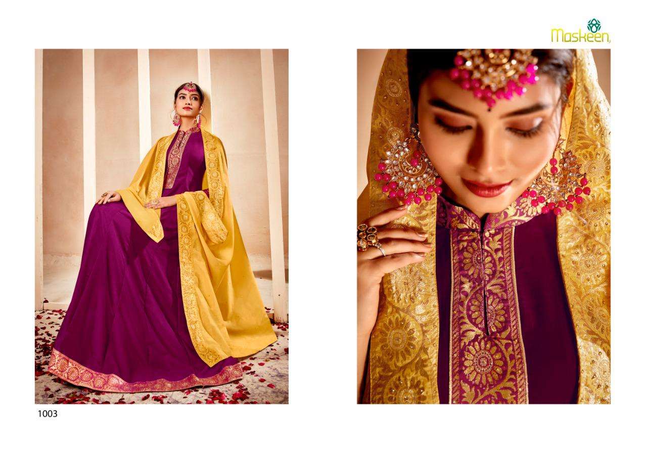 MIRZYA BY MAISHA 1001 TO 1006 SERIES DESIGNER STYLISH FANCY COLORFUL BEAUTIFUL PARTY WEAR & ETHNIC WEAR COLLECTION HEAVY MUSLIN DOLA JACQUARD GOWNS WITH DUPATTA AT WHOLESALE PRICE