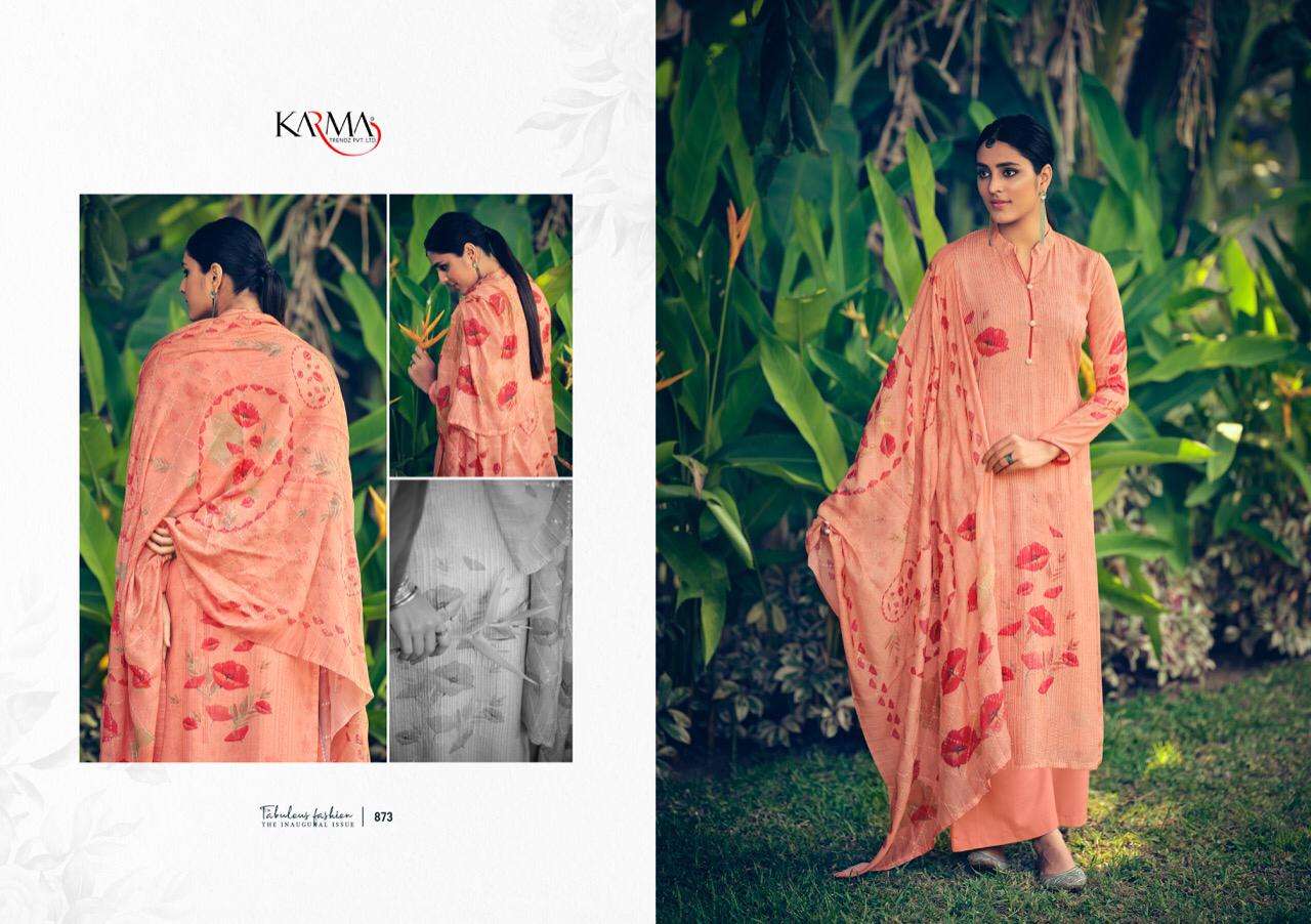 RIWAAZ BY KARMA TRENDZ 873 TO 878 SERIES BEAUTIFUL SUITS COLORFUL STYLISH FANCY CASUAL WEAR & ETHNIC WEAR MUSLIN DIGITAL PRINT WITH EMBROIDERY WORK DRESSES AT WHOLESALE PRICE