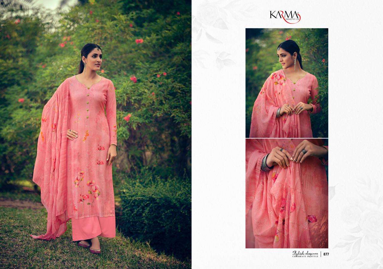 RIWAAZ BY KARMA TRENDZ 873 TO 878 SERIES BEAUTIFUL SUITS COLORFUL STYLISH FANCY CASUAL WEAR & ETHNIC WEAR MUSLIN DIGITAL PRINT WITH EMBROIDERY WORK DRESSES AT WHOLESALE PRICE