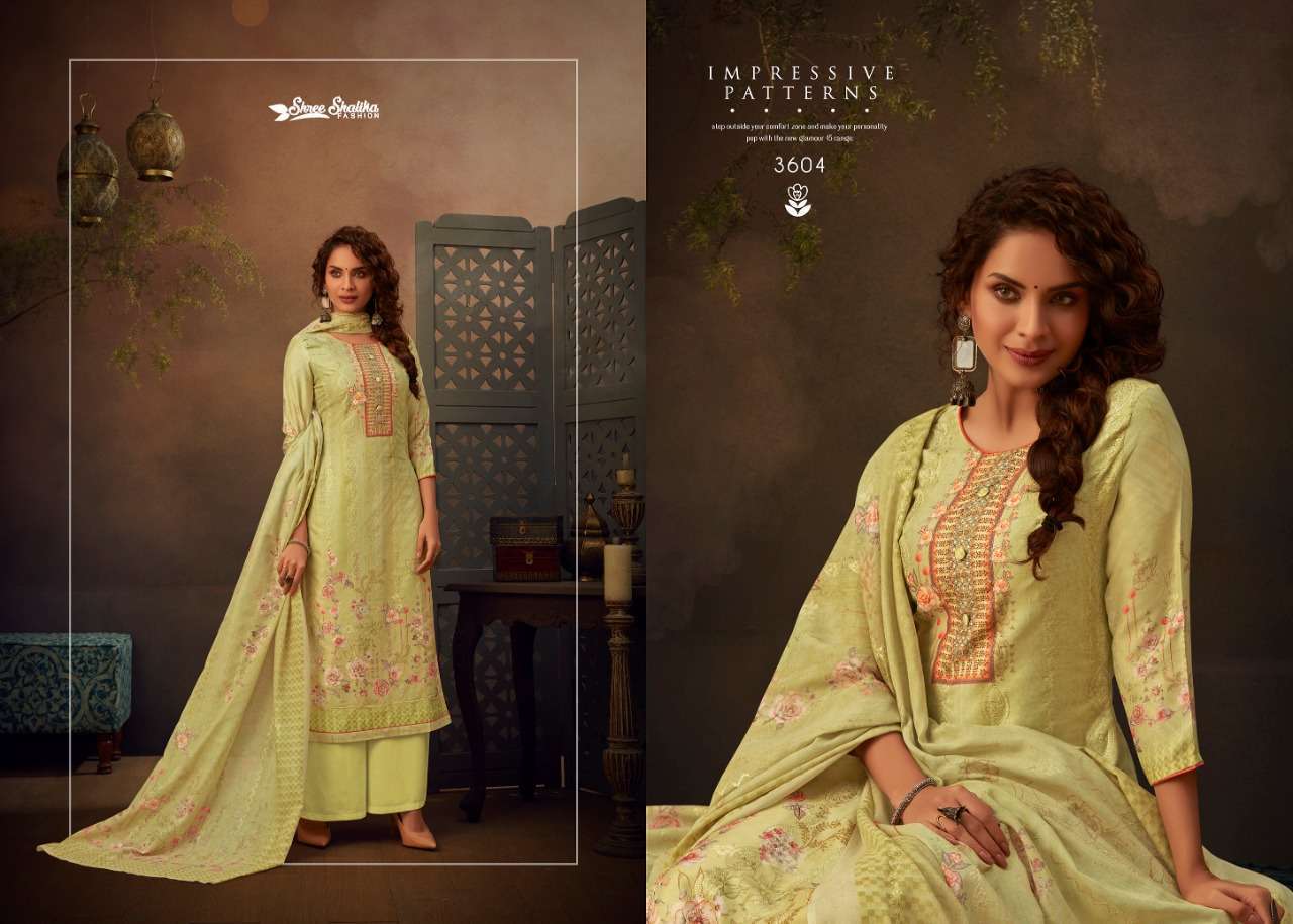 SHALIKA VOL-72 BY SHREE SHALIKA FASHION 3601 TO 3608 SERIES BEAUTIFUL STYLISH SUITS FANCY COLORFUL CASUAL WEAR & ETHNIC WEAR & READY TO WEAR JAM SATIN DIGITAL PRINT WITH AARI WORK DRESSES AT WHOLESALE PRICE