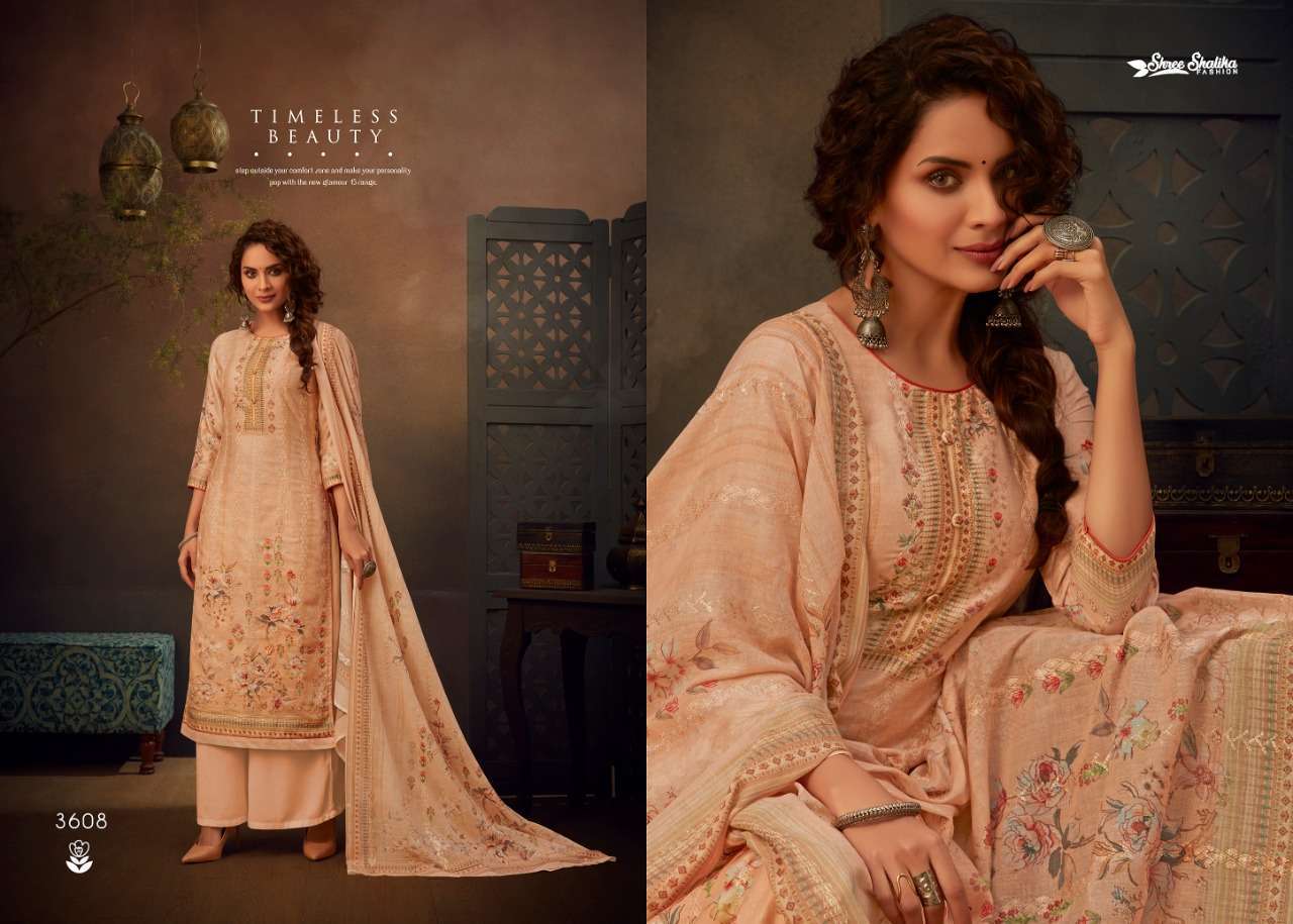 SHALIKA VOL-72 BY SHREE SHALIKA FASHION 3601 TO 3608 SERIES BEAUTIFUL STYLISH SUITS FANCY COLORFUL CASUAL WEAR & ETHNIC WEAR & READY TO WEAR JAM SATIN DIGITAL PRINT WITH AARI WORK DRESSES AT WHOLESALE PRICE