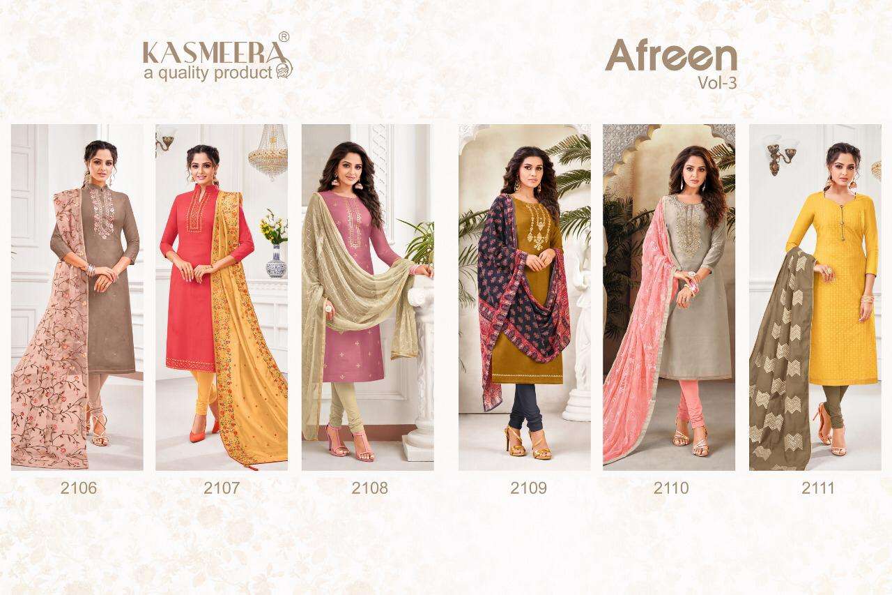 AFREEN VOL-3 BY KASMEERA 2106 TO 2111 SERIES BEAUTIFUL STYLISH SHARARA SUITS FANCY COLORFUL CASUAL WEAR & ETHNIC WEAR & READY TO WEAR FANCY DRESSES AT WHOLESALE PRICE