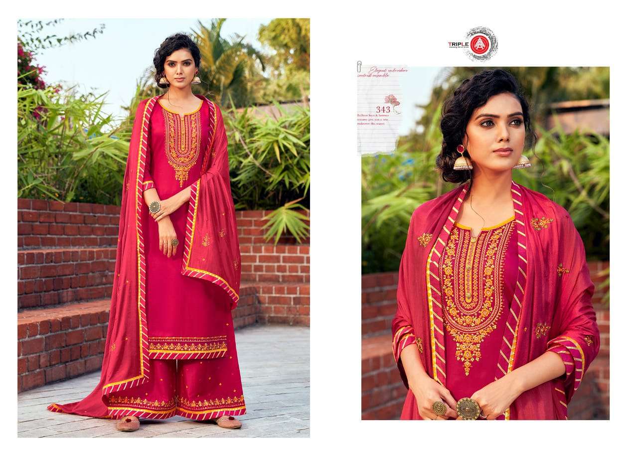 KESAR VOL-5 BY TRIPLE AAA 341 TO 346 SERIES BEAUTIFUL SUITS COLORFUL STYLISH FANCY CASUAL WEAR & ETHNIC WEAR JAM SILK EMBROIDERED DRESSES AT WHOLESALE PRICE