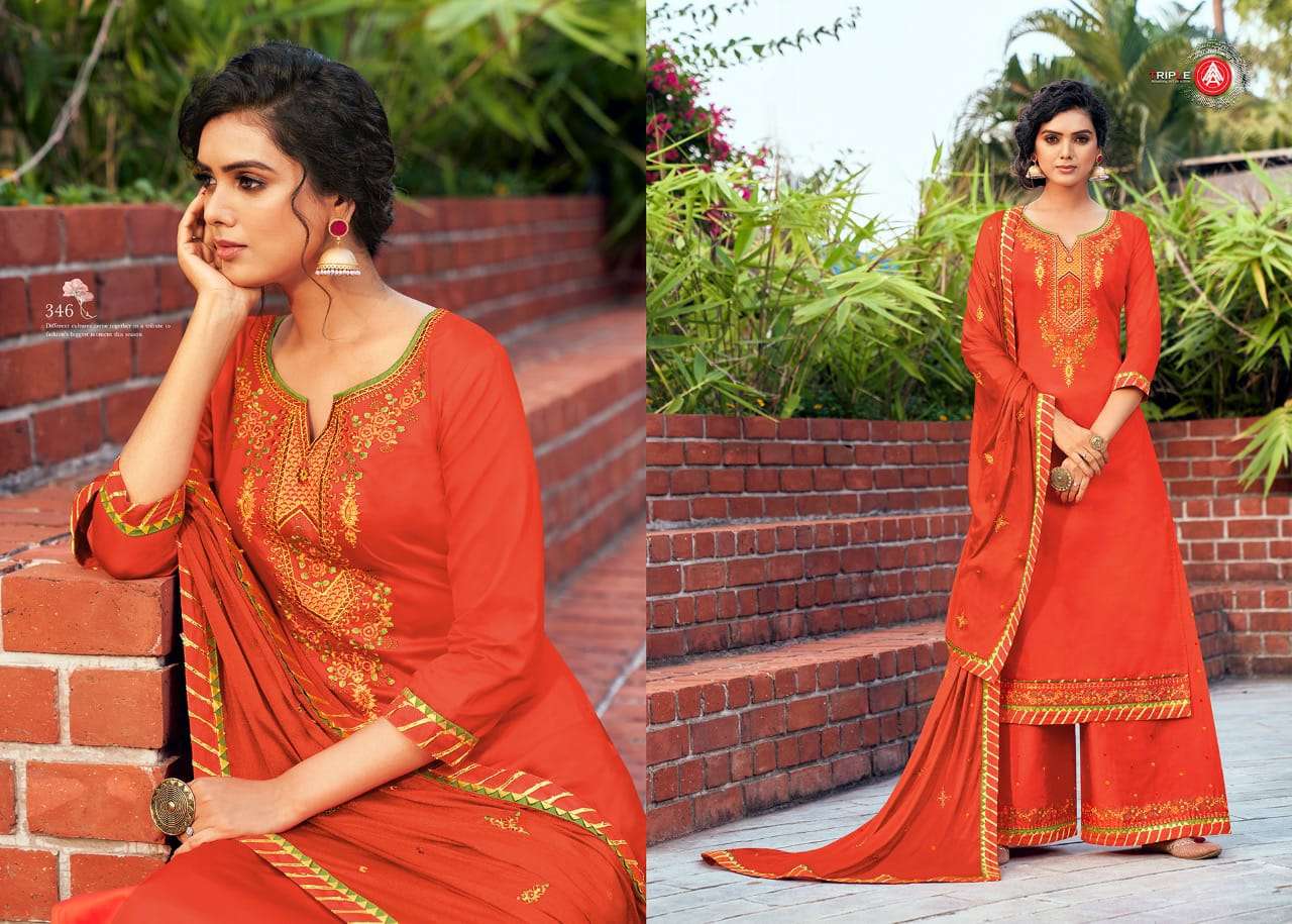 KESAR VOL-5 BY TRIPLE AAA 341 TO 346 SERIES BEAUTIFUL SUITS COLORFUL STYLISH FANCY CASUAL WEAR & ETHNIC WEAR JAM SILK EMBROIDERED DRESSES AT WHOLESALE PRICE