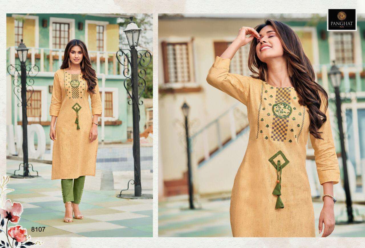 PERRY BY PANGHAT NX 8100 TO 8107 SERIES DESIGNER STYLISH FANCY COLORFUL BEAUTIFUL PARTY WEAR & ETHNIC WEAR COLLECTION PURE COTTON EMBROIDERY KURTIS AT WHOLESALE PRICE
