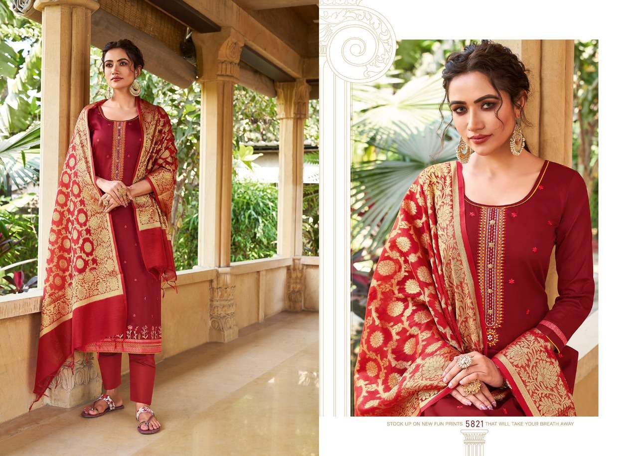 PARNITA VOL-5 BY KESSI FABRICS 5821 TO 5828 SERIES BEAUTIFUL SUITS COLORFUL STYLISH FANCY CASUAL WEAR & ETHNIC WEAR JAM SILK WORK DRESSES AT WHOLESALE PRICE