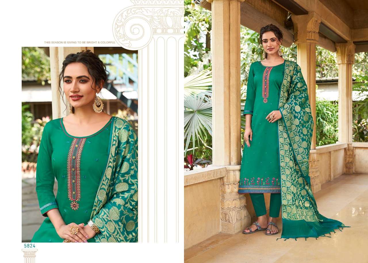 PARNITA VOL-5 BY KESSI FABRICS 5821 TO 5828 SERIES BEAUTIFUL SUITS COLORFUL STYLISH FANCY CASUAL WEAR & ETHNIC WEAR JAM SILK WORK DRESSES AT WHOLESALE PRICE