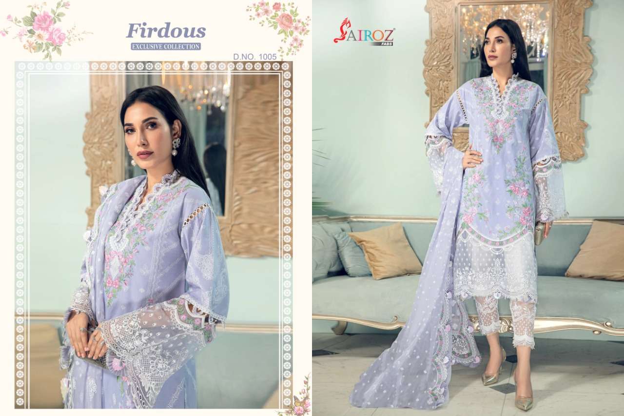 FIRDOUS EXCLUSIVE COLLECTION BY SAIROZ FABS 1005 TO 1006 SERIES BEAUTIFUL SUITS STYLISH FANCY COLORFUL PARTY WEAR & OCCASIONAL WEAR COTTON DIGITAL PRINT WITH EMBROIDERY DRESSES AT WHOLESALE PRICE