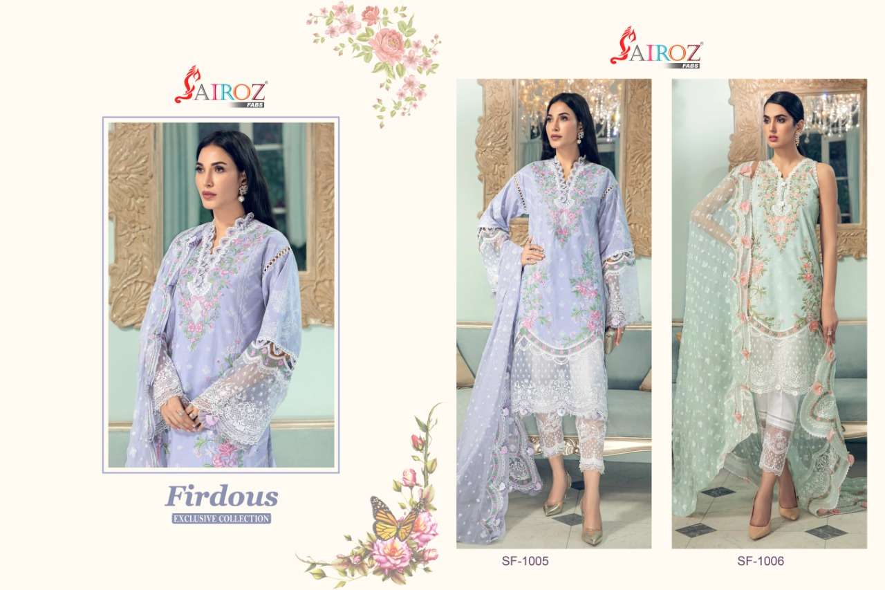 FIRDOUS EXCLUSIVE COLLECTION BY SAIROZ FABS 1005 TO 1006 SERIES BEAUTIFUL SUITS STYLISH FANCY COLORFUL PARTY WEAR & OCCASIONAL WEAR COTTON DIGITAL PRINT WITH EMBROIDERY DRESSES AT WHOLESALE PRICE