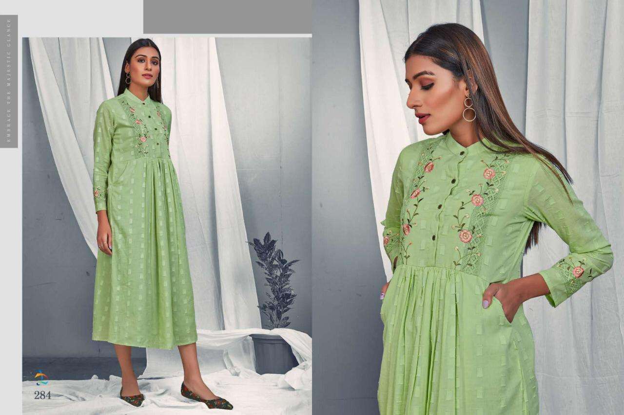 ANNIE BY DOVI FASHION DESIGNER STYLISH FANCY COLORFUL BEAUTIFUL PARTY WEAR & ETHNIC WEAR COLLECTION DOBBY COTTON LINING KURTIS AT WHOLESALE PRICE