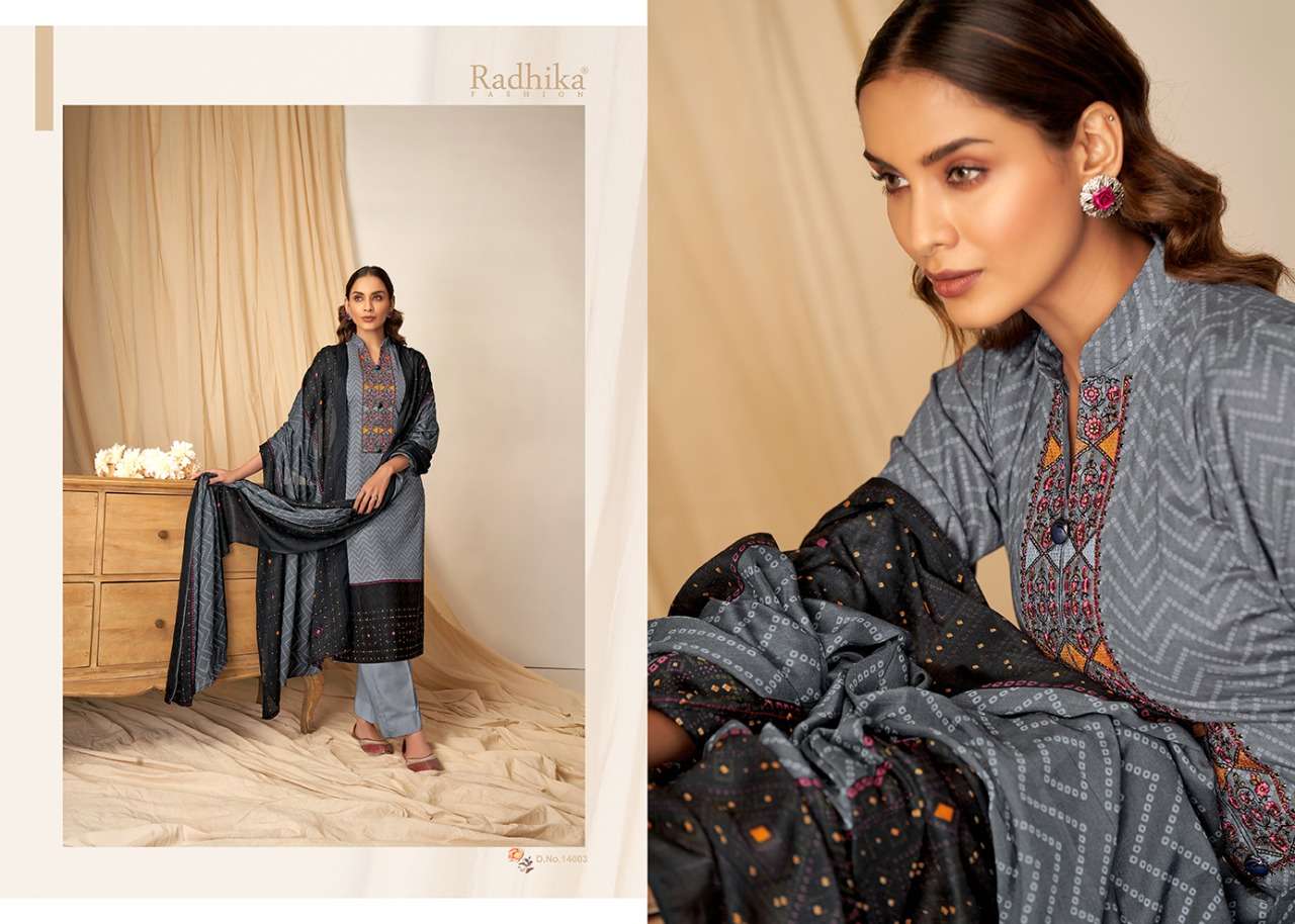 MUSSARET VOL-14 BY AZARA 14001 TO 14008 SERIES BEAUTIFUL COLORFUL STYLISH PRETTY PARTY WEAR CASUAL WEAR OCCASIONAL WEAR PURE CAMBRIC COTTON PRINT WITH EMBROIDERED DRESSES AT WHOLESALE PRICE