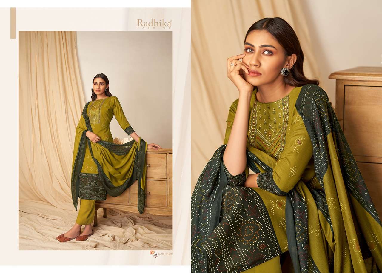 MUSSARET VOL-14 BY AZARA 14001 TO 14008 SERIES BEAUTIFUL COLORFUL STYLISH PRETTY PARTY WEAR CASUAL WEAR OCCASIONAL WEAR PURE CAMBRIC COTTON PRINT WITH EMBROIDERED DRESSES AT WHOLESALE PRICE