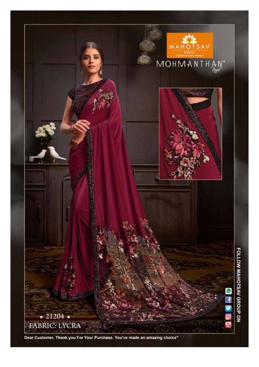 CELESTIE BY MOHMANTHAN 21204 TO 21212 SERIES INDIAN TRADITIONAL WEAR COLLECTION BEAUTIFUL STYLISH FANCY COLORFUL PARTY WEAR & OCCASIONAL WEAR FANCY SAREES AT WHOLESALE PRICE