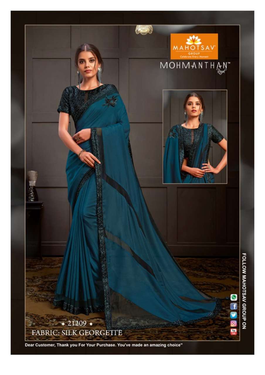 CELESTIE BY MOHMANTHAN 21204 TO 21212 SERIES INDIAN TRADITIONAL WEAR COLLECTION BEAUTIFUL STYLISH FANCY COLORFUL PARTY WEAR & OCCASIONAL WEAR FANCY SAREES AT WHOLESALE PRICE