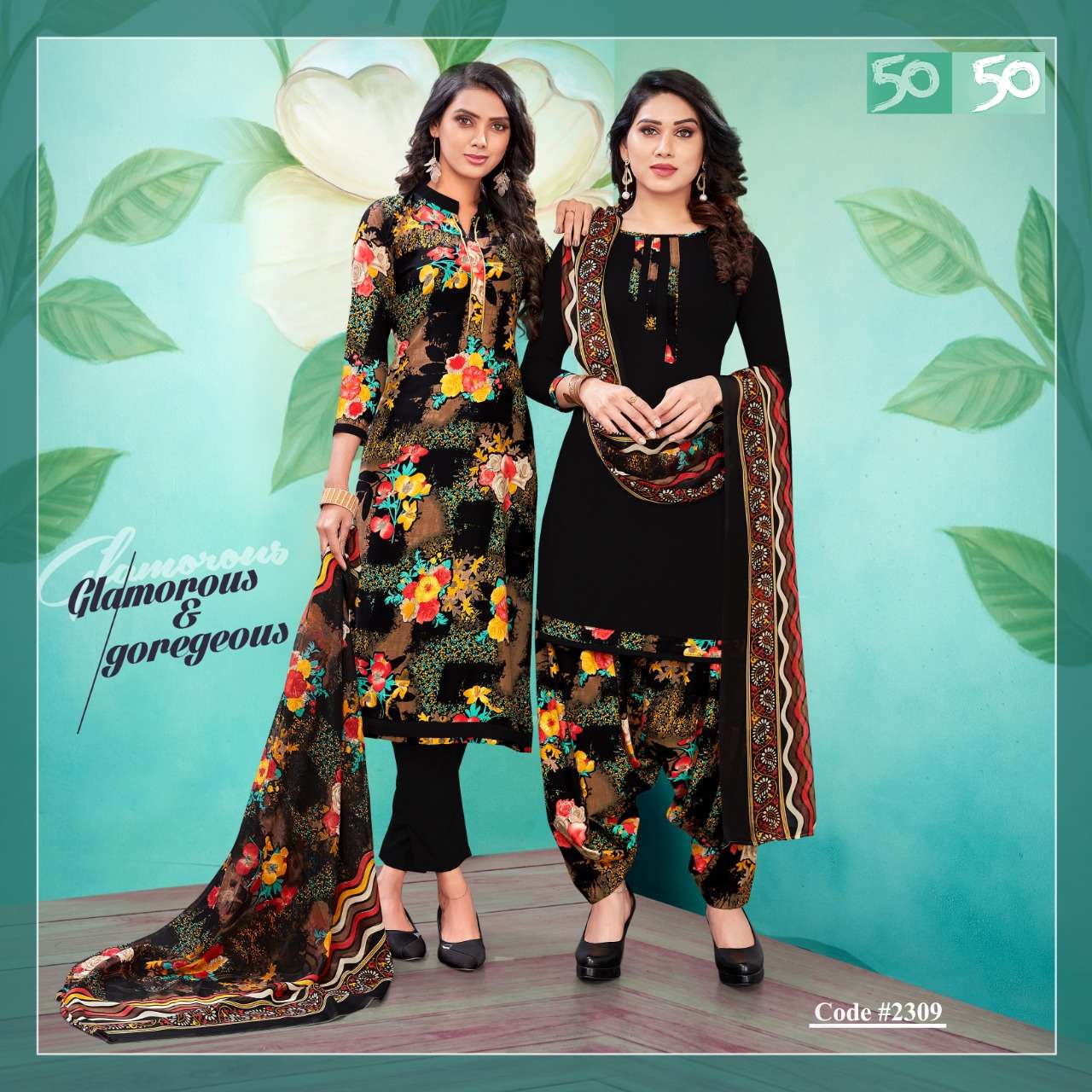 50 50 VOL-23 BY APPLE LEAF 2301 TO 2312 SERIES BEAUTIFUL SUITS COLORFUL STYLISH FANCY CASUAL WEAR & ETHNIC WEAR FANCY DRESSES AT WHOLESALE PRICE