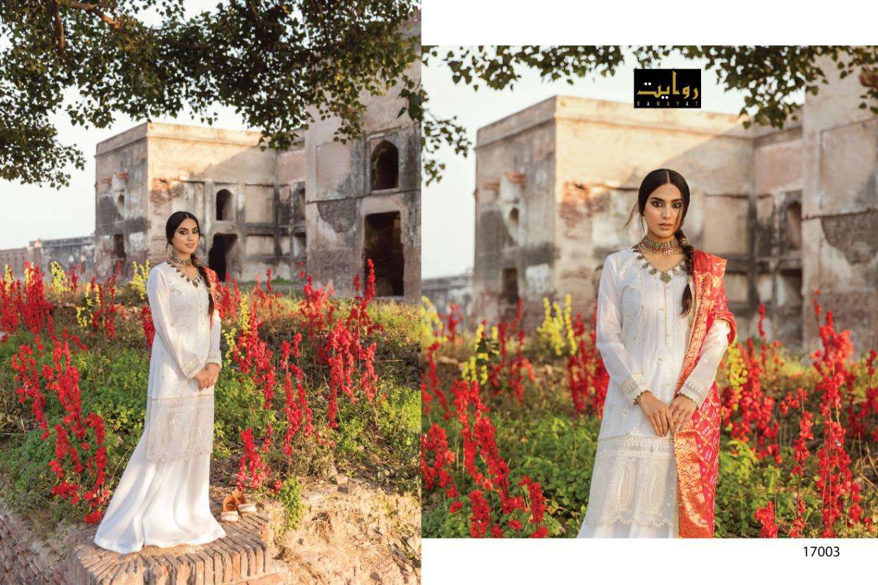 ALZOHAIB VOL-2 BY RAWAYAT 17001 TO 17005 SERIES BEAUTIFUL SUITS STYLISH COLORFUL FANCY CASUAL WEAR & ETHNIC WEAR PURE COTTON EMBROIDERED DRESSES AT WHOLESALE PRICE