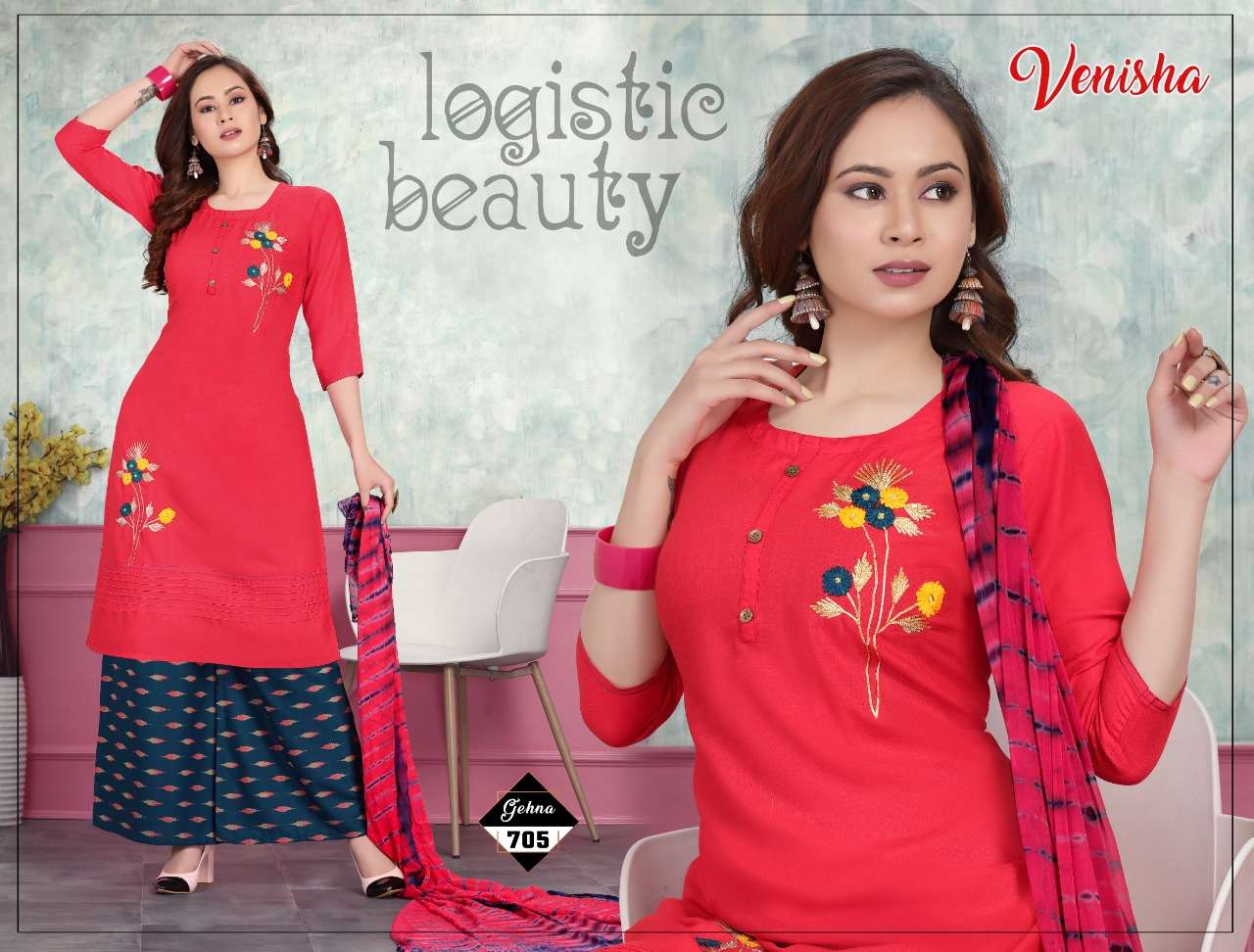 GEHNA BY VENISHA 701 TO 706 SERIES BEAUTIFUL SUITS COLORFUL STYLISH FANCY CASUAL WEAR & ETHNIC WEAR RAYON EMBROIDERED DRESSES AT WHOLESALE PRICE