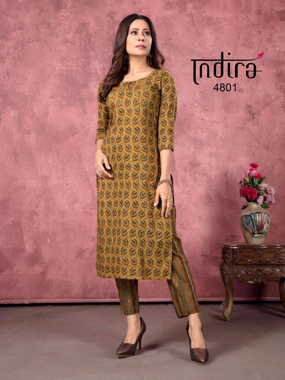 ROZ MEHER VOL-2 BY INDIRA 4801 TO 4805 SERIES DESIGNER STYLISH FANCY COLORFUL BEAUTIFUL PARTY WEAR & ETHNIC WEAR COLLECTION PURE CAMBRIC COTTON EMBROIDERY KURTIS WITH BOTTOM AT WHOLESALE PRICE