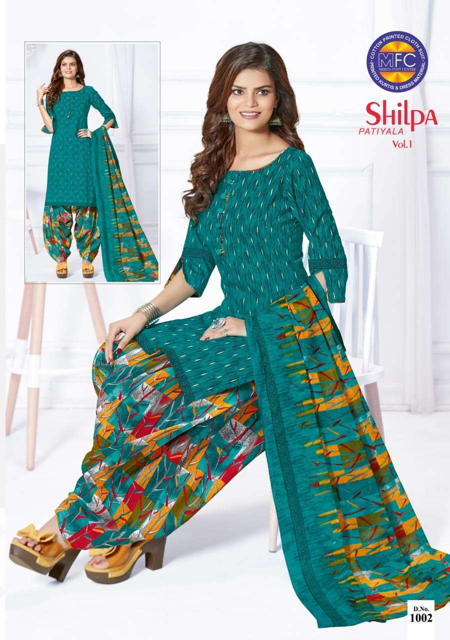 SHILPA PATIYALA VOL-1 BY MFC 1001 TO 1012 SERIES BEAUTIFUL SUITS COLORFUL STYLISH FANCY CASUAL WEAR & ETHNIC WEAR PURE COTTON DRESSES AT WHOLESALE PRICE