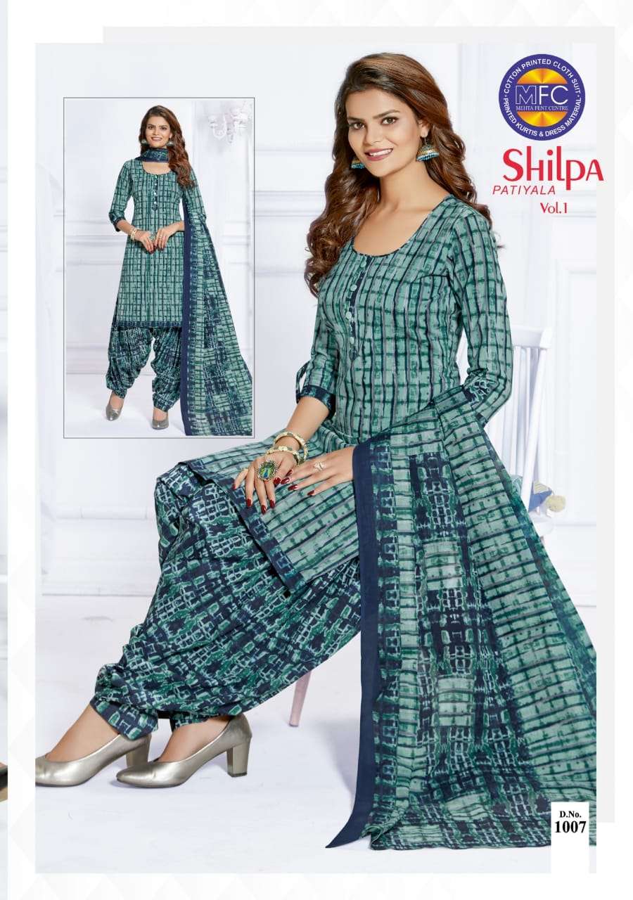 SHILPA PATIYALA VOL-1 BY MFC 1001 TO 1012 SERIES BEAUTIFUL SUITS COLORFUL STYLISH FANCY CASUAL WEAR & ETHNIC WEAR PURE COTTON DRESSES AT WHOLESALE PRICE