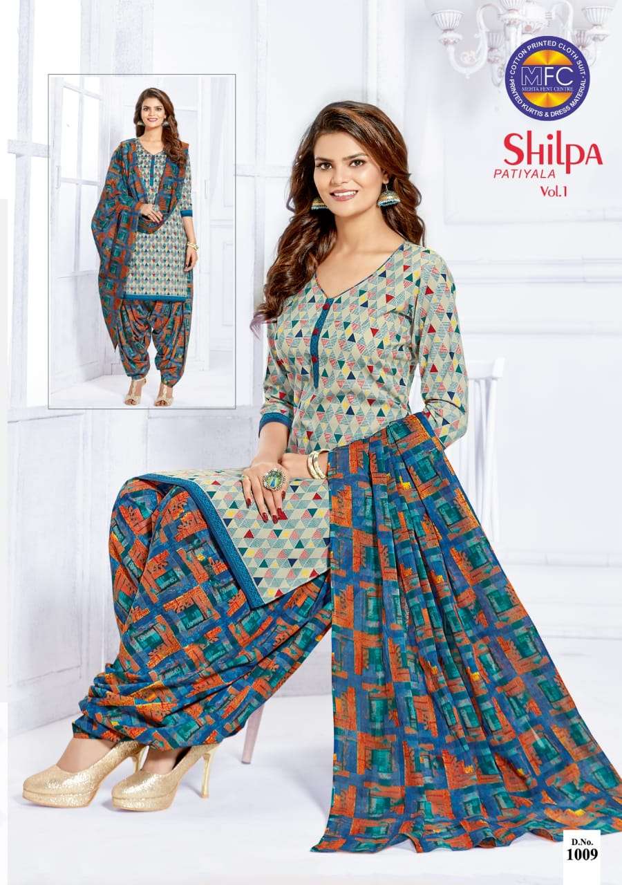 SHILPA PATIYALA VOL-1 BY MFC 1001 TO 1012 SERIES BEAUTIFUL SUITS COLORFUL STYLISH FANCY CASUAL WEAR & ETHNIC WEAR PURE COTTON DRESSES AT WHOLESALE PRICE