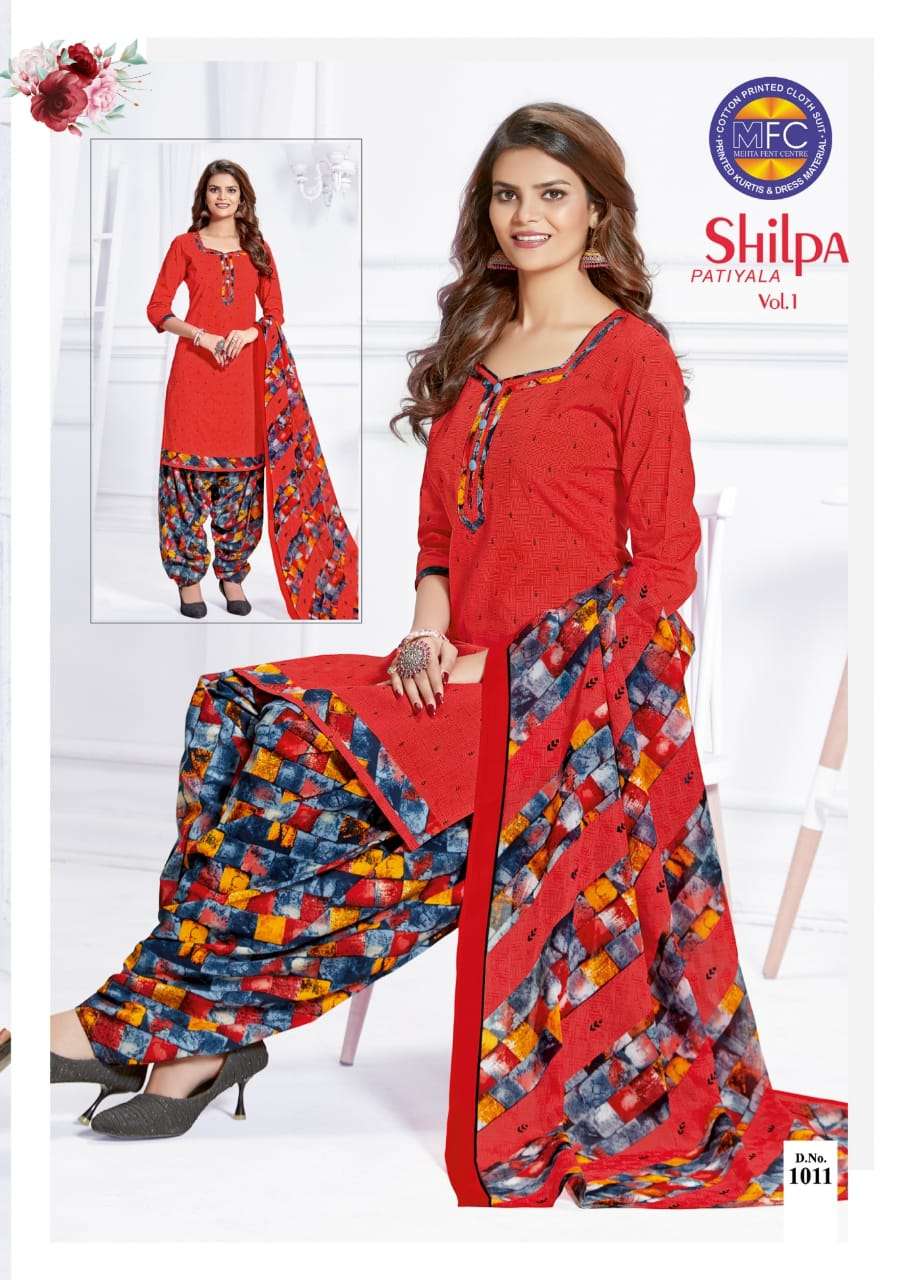 SHILPA PATIYALA VOL-1 BY MFC 1001 TO 1012 SERIES BEAUTIFUL SUITS COLORFUL STYLISH FANCY CASUAL WEAR & ETHNIC WEAR PURE COTTON DRESSES AT WHOLESALE PRICE