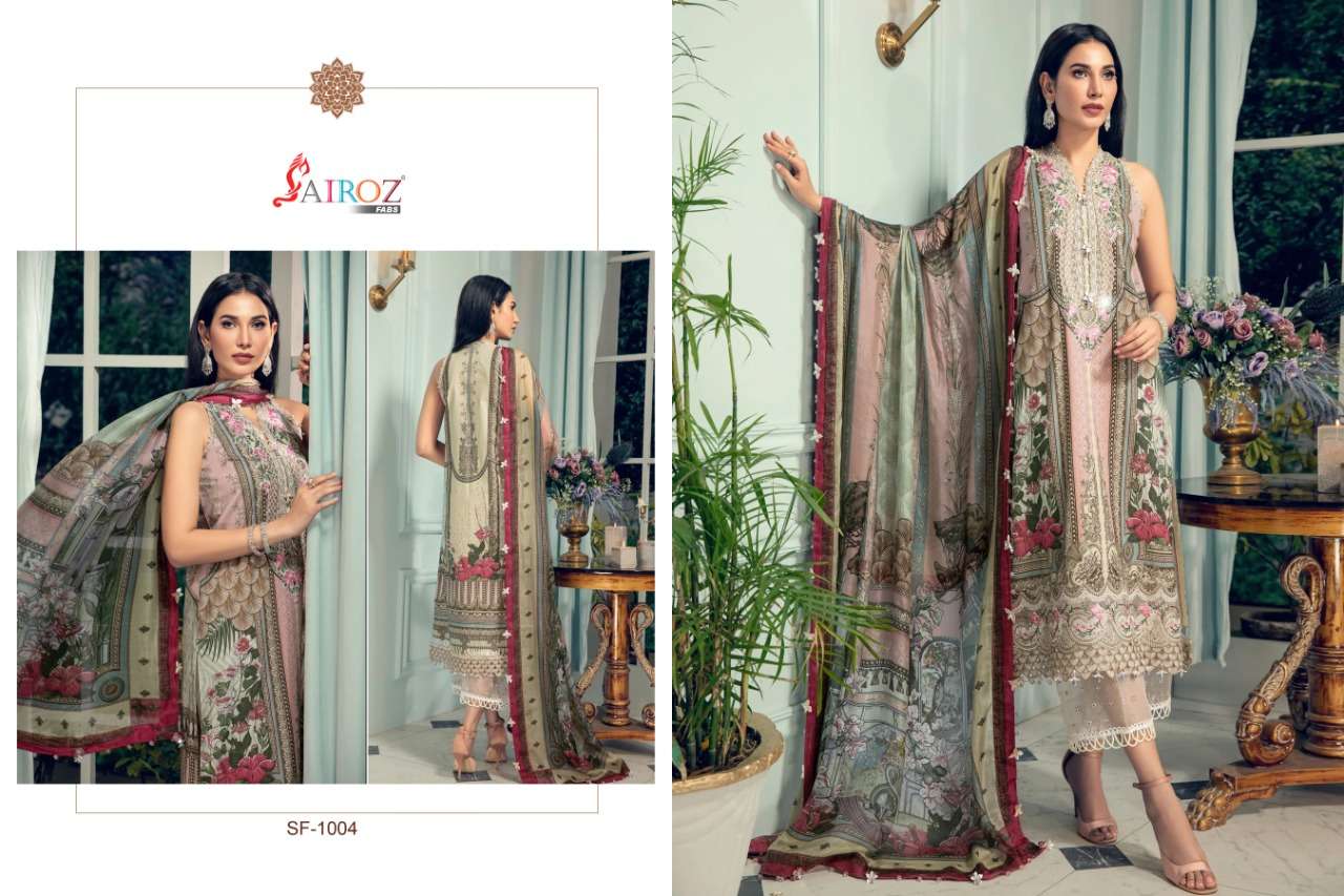 Anaya Luxury Lawn-21 By Sairoz Fabs 1001 To 1004 Series Pakistani Suits Beautiful Fancy Colorful Stylish Party Wear & Occasional Wear Pure Cotton Digital Print With Embroidery Dresses At Wholesale Price