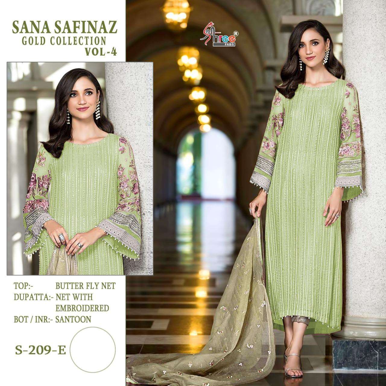 SANA SAFINAZ GOLD COLLECTION VOL-4 BY SHREE FABS 209-B TO 209-F SERIES PAKISTANI STYLISH BEAUTIFUL COLOURFUL PRINTED & EMBROIDERED PARTY WEAR & OCCASIONAL WEAR BUTTERFLY NET EMBROIDERED DRESSES AT WHOLESALE PRICE