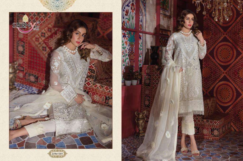 SHENYL HITS VOL-5 BY SHENYL FAB 1301 TO 1304 SERIES DESIGNER PAKISTANI SUITS BEAUTIFUL STYLISH FANCY COLORFUL PARTY WEAR & OCCASIONAL WEAR FAUX GEORGETTE EMBROIDERY DRESSES AT WHOLESALE PRICE