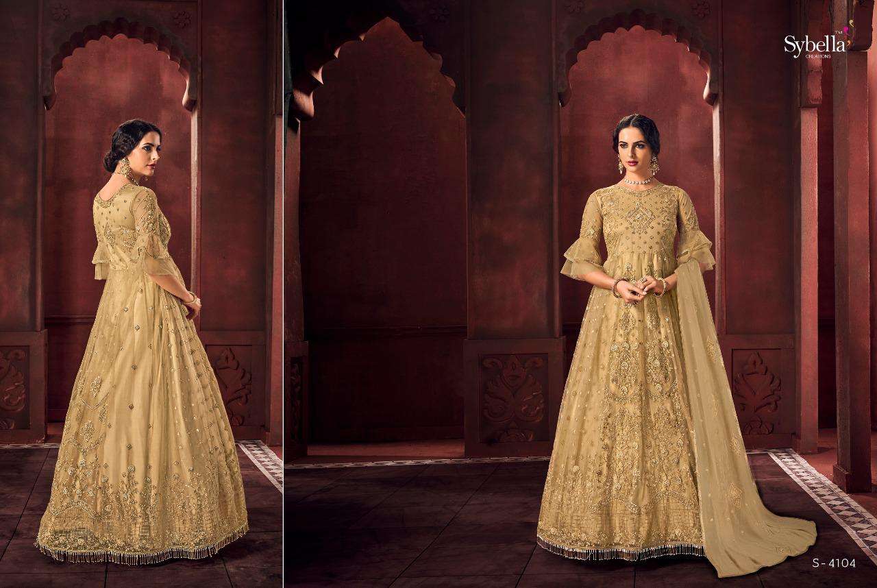 ROYALISM BY SYBELLA CREATION 4101 TO 4106 SERIES BEAUTIFUL STYLISH ANARKALI SUITS FANCY COLORFUL CASUAL WEAR & ETHNIC WEAR & READY TO WEAR HEAVY NET DRESSES AT WHOLESALE PRICE