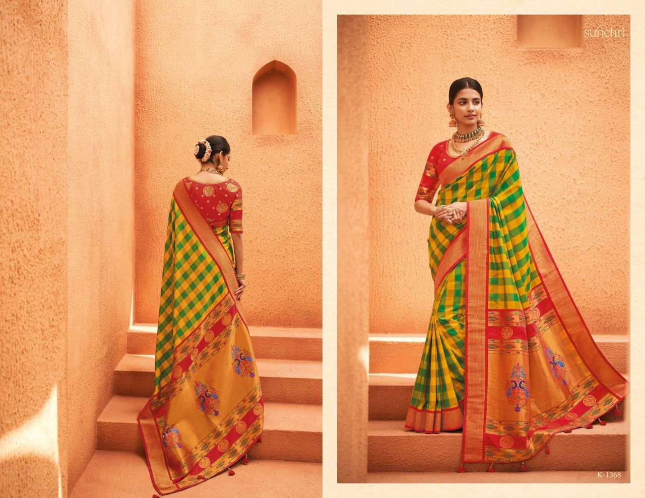 SUNEHRI VOL-14 BY KIMORA FASHION 1351 TO 1368 SERIES INDIAN TRADITIONAL WEAR COLLECTION BEAUTIFUL STYLISH FANCY COLORFUL PARTY WEAR & OCCASIONAL WEAR FANCY SAREES AT WHOLESALE PRICE