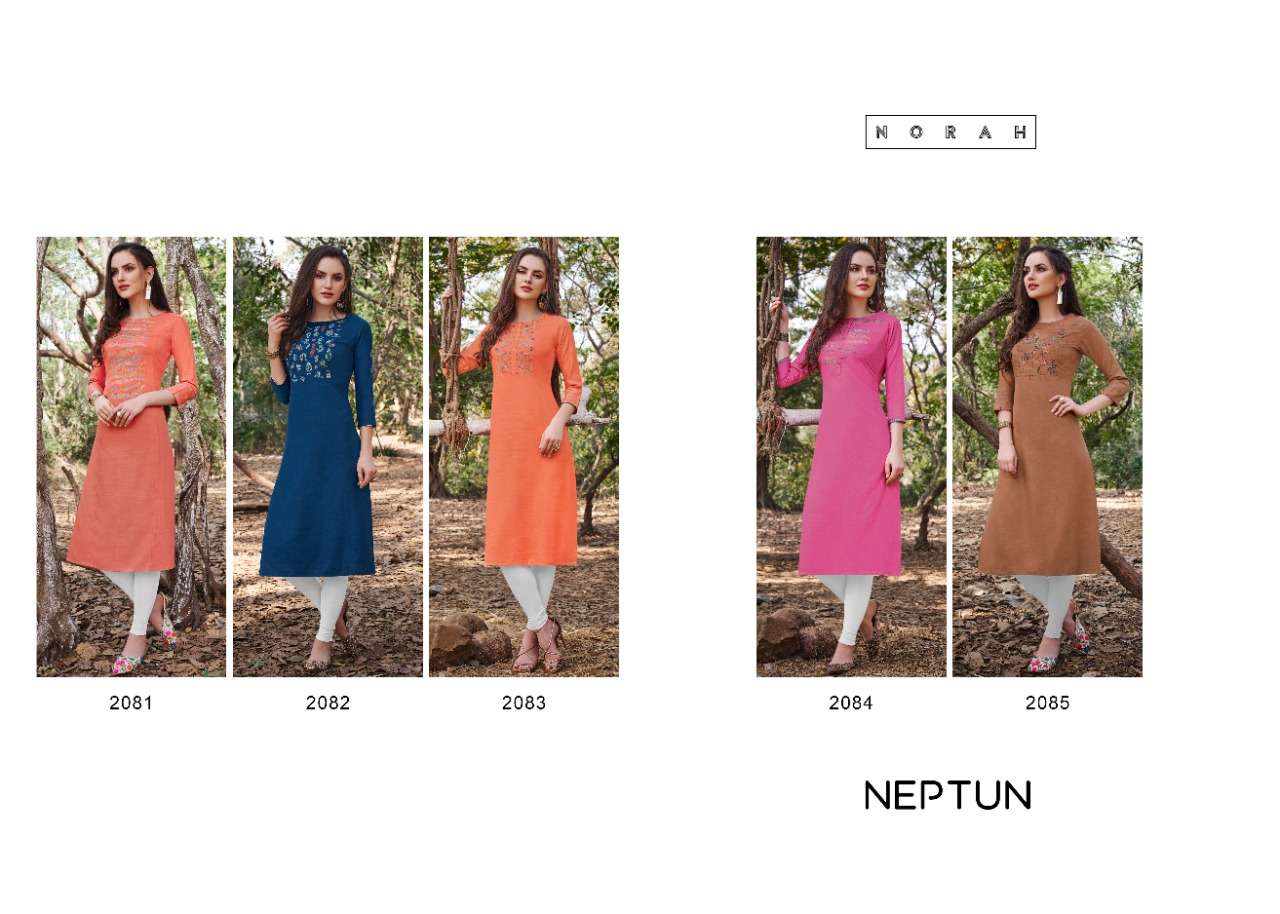 NEPTUN BY NORAH 2081 TO 2085 SERIES DESIGNER STYLISH FANCY COLORFUL BEAUTIFUL PARTY WEAR & ETHNIC WEAR COLLECTION RAYON EMBROIDERY KURTIS AT WHOLESALE PRICE