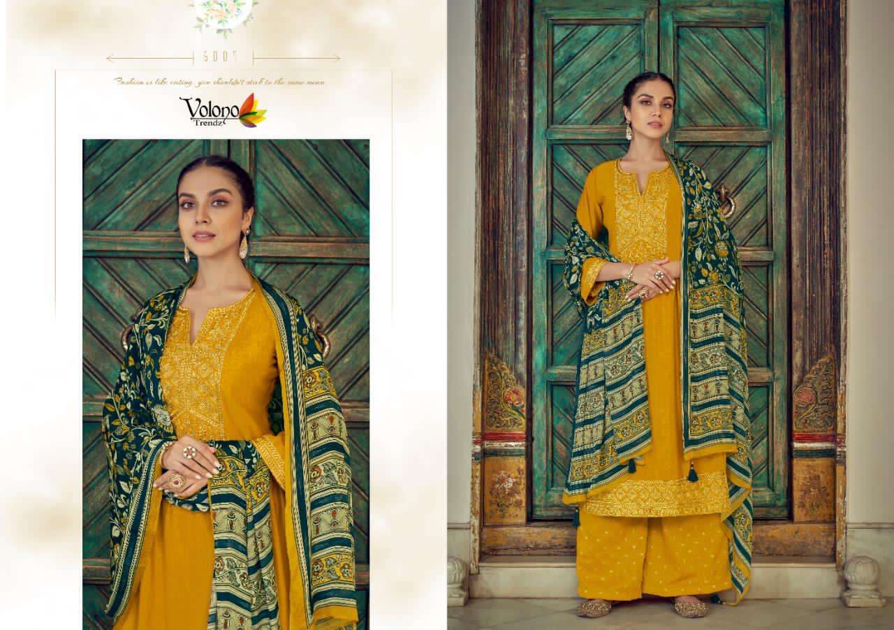 EHRUM BY VOLONO TRENDZ 6001 TO 6008 SERIES BEAUTIFUL SUITS COLORFUL STYLISH FANCY CASUAL WEAR & ETHNIC WEAR TUSSAR SILK EMBROIDERED DRESSES AT WHOLESALE PRICE